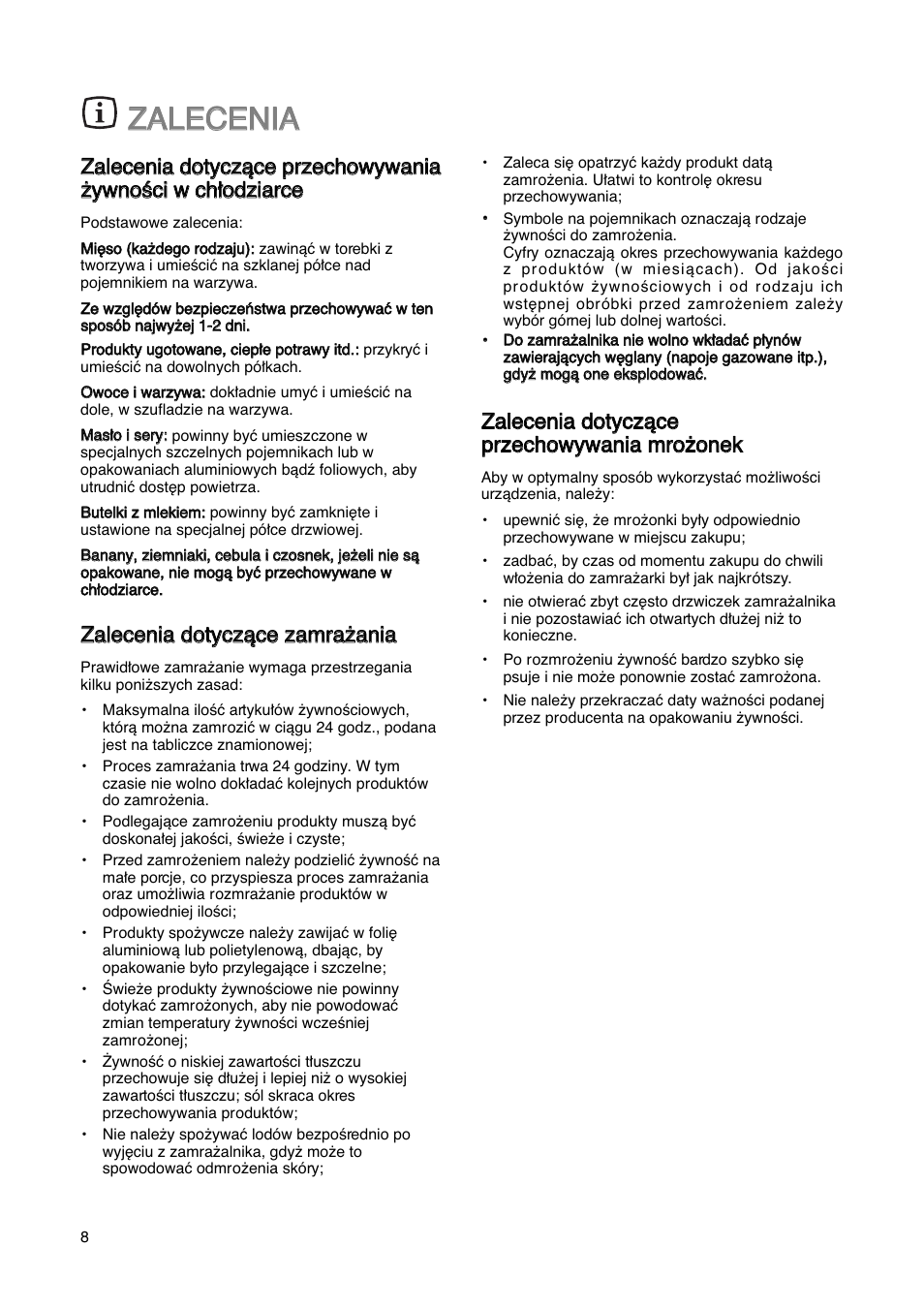 Zza al le ec ce en niia a | Electrolux ERN29651 User Manual | Page 8 / 84