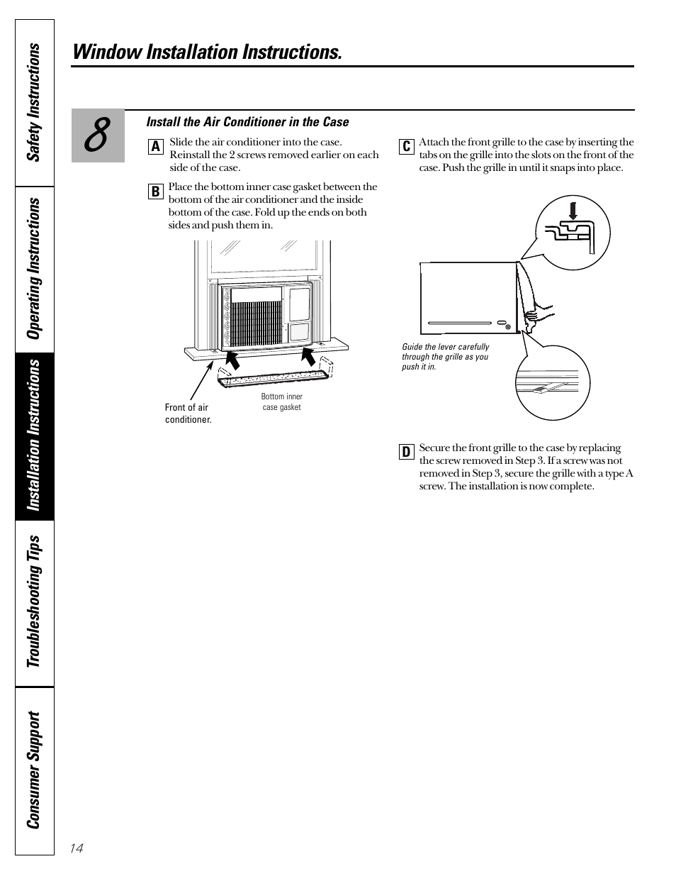 Window installation instructions | GE 49-7400 User Manual | Page 14 / 20