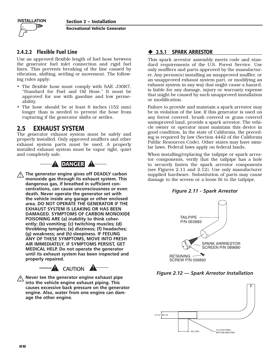 5 exhaust system, Danger | Generac Power Systems 004709-0 User Manual | Page 30 / 52