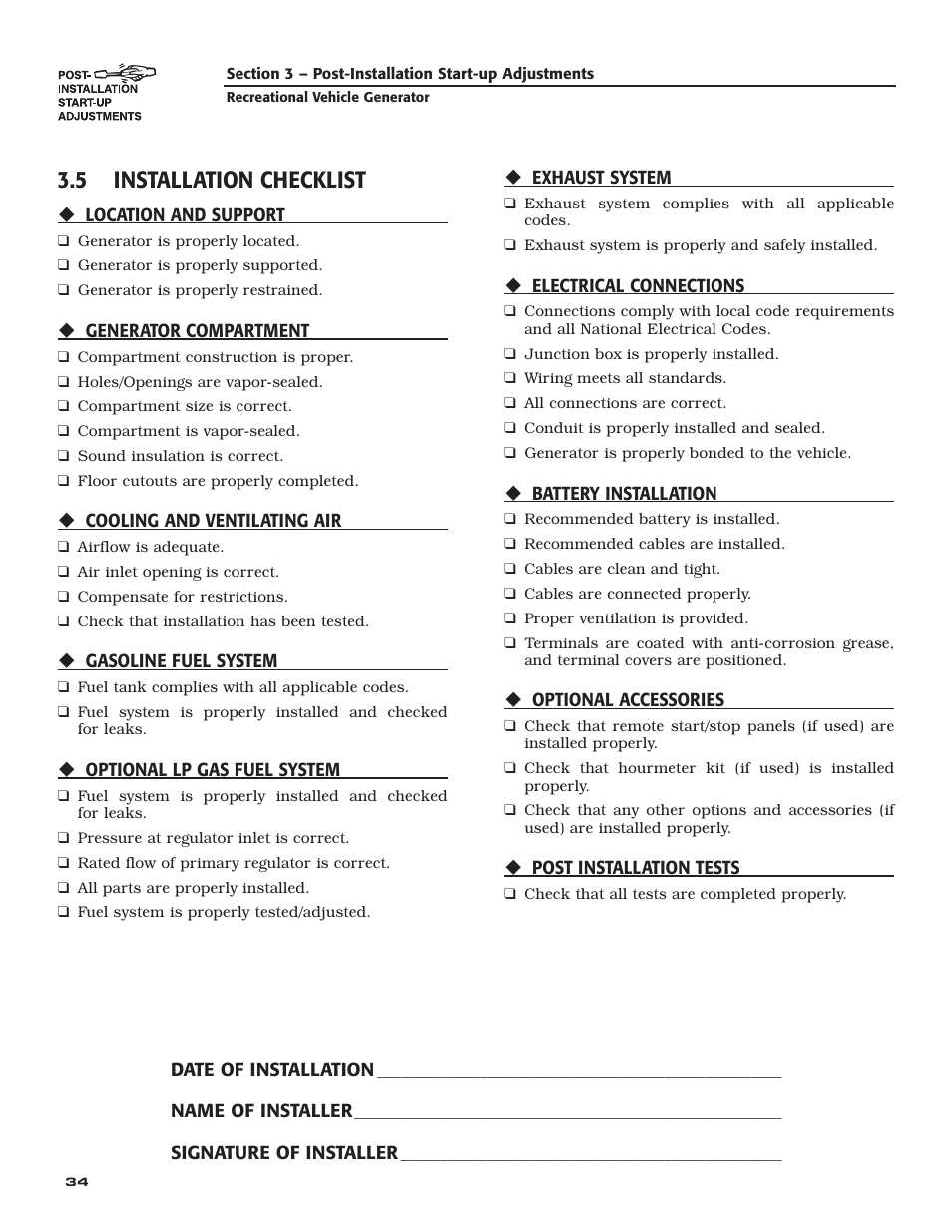 5 installation checklist | Generac Power Systems 004709-0 User Manual | Page 36 / 52