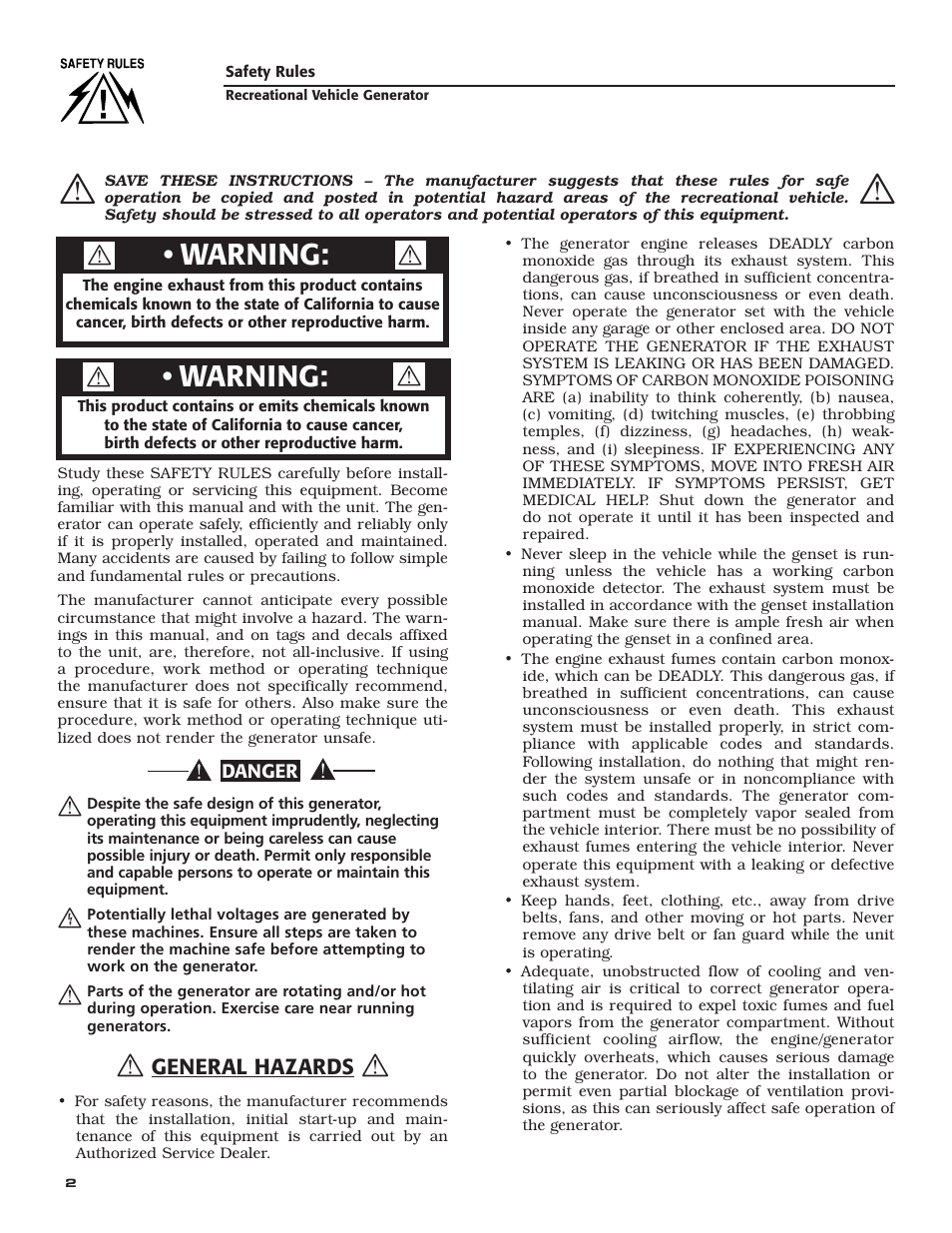 Warning | Generac Power Systems 004709-0 User Manual | Page 4 / 52