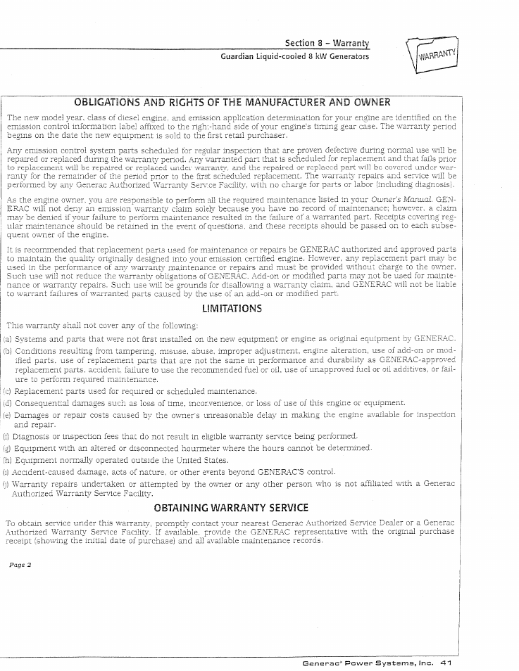 Generac Power Systems GUARDIAN 04137-0 User Manual | Page 43 / 44