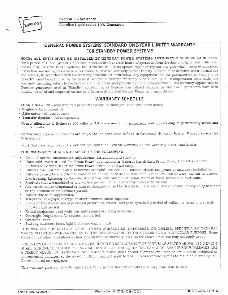 Generac Power Systems GUARDIAN 04137-0 User Manual | Page 44 / 44