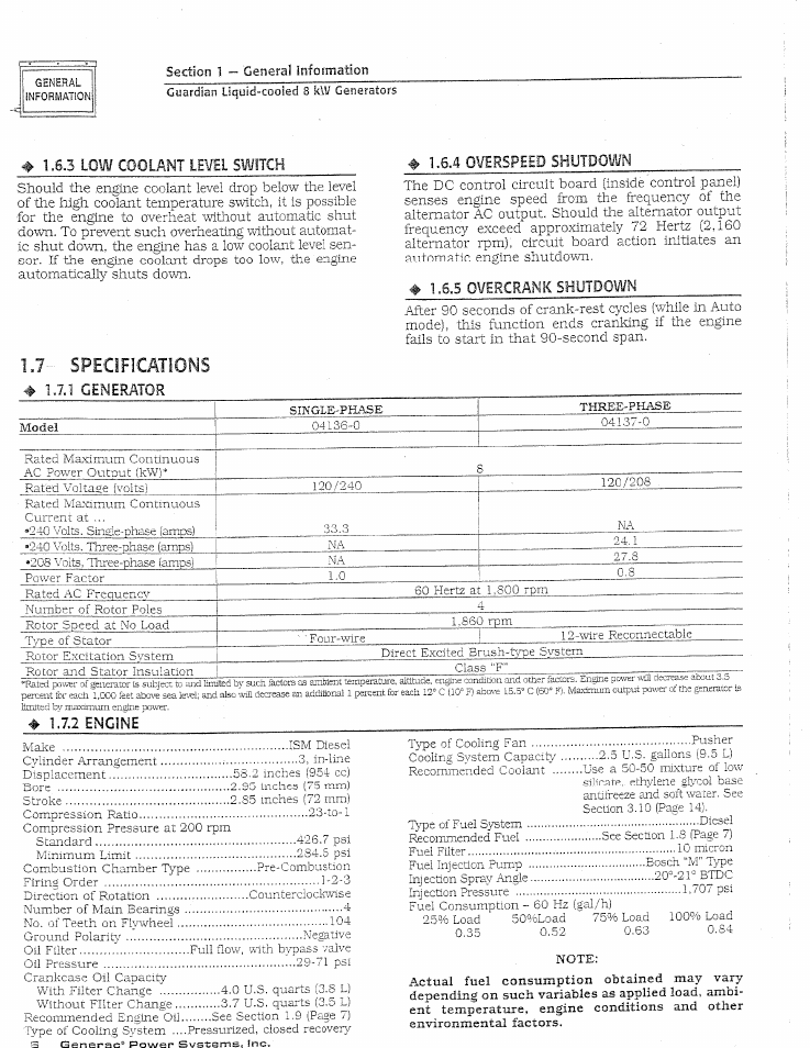7 specifications | Generac Power Systems GUARDIAN 04137-0 User Manual | Page 8 / 44