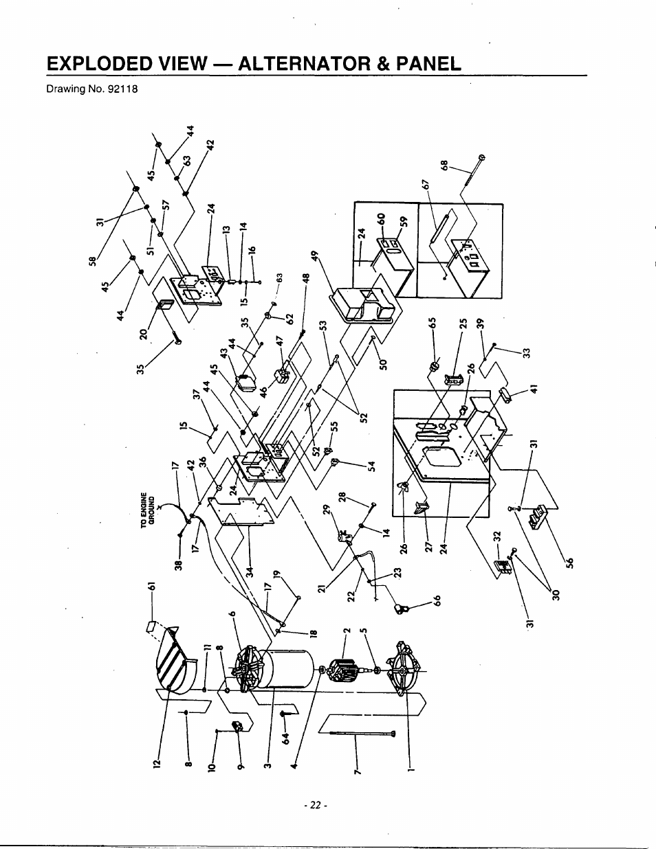 Exploded view — alternator & panel | Generac Power Systems 9592-3 User Manual | Page 24 / 36