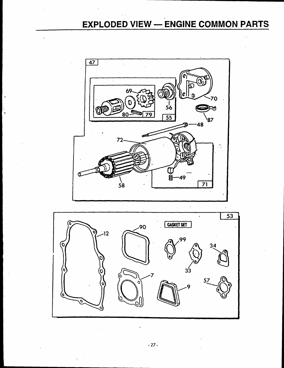 Exploded view — engine common parts | Generac Power Systems 9592-3 User Manual | Page 29 / 36