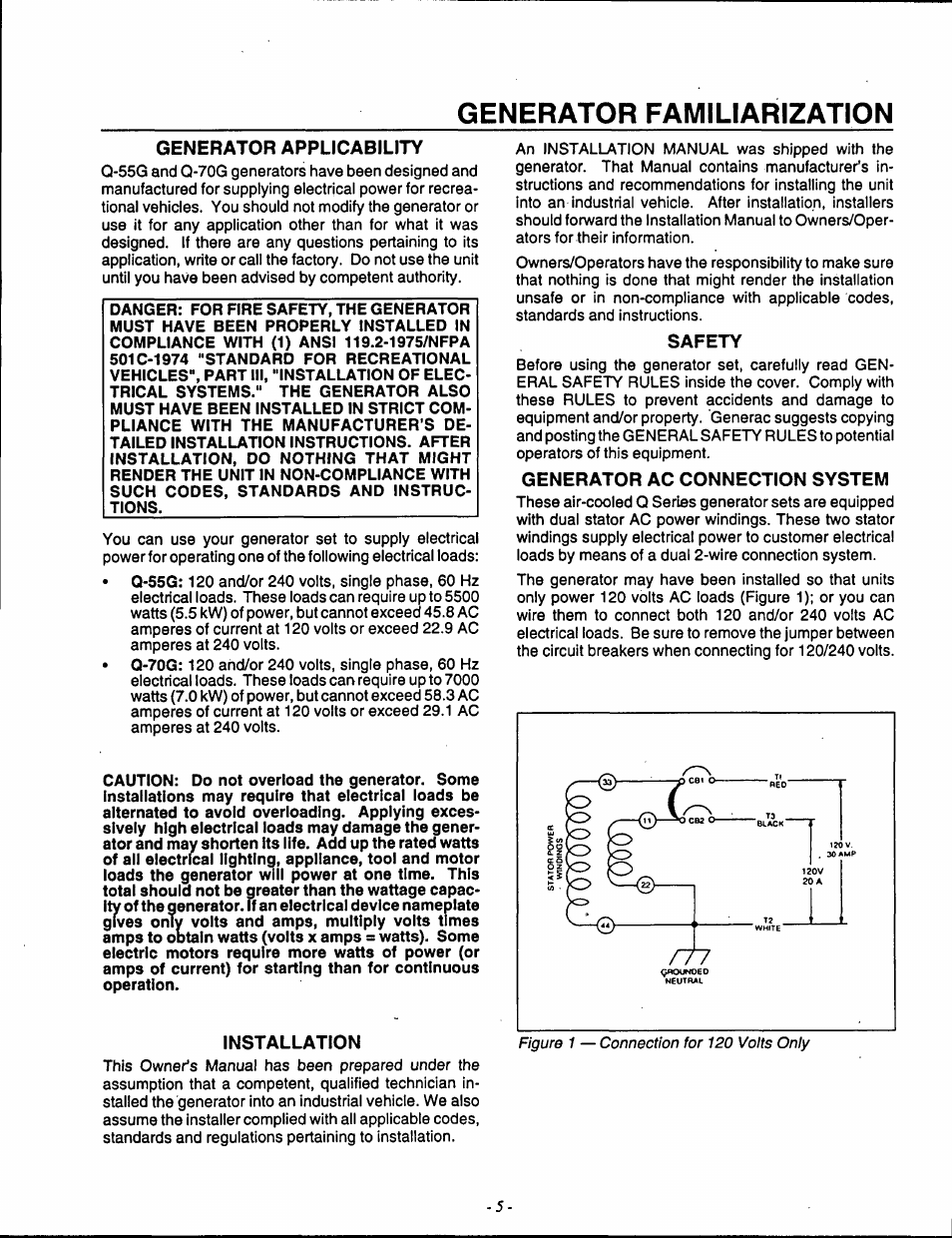 Generator familiarization, Generator applicability, Installation | Safety, Generator ac connection system | Generac Power Systems 9592-3 User Manual | Page 7 / 36