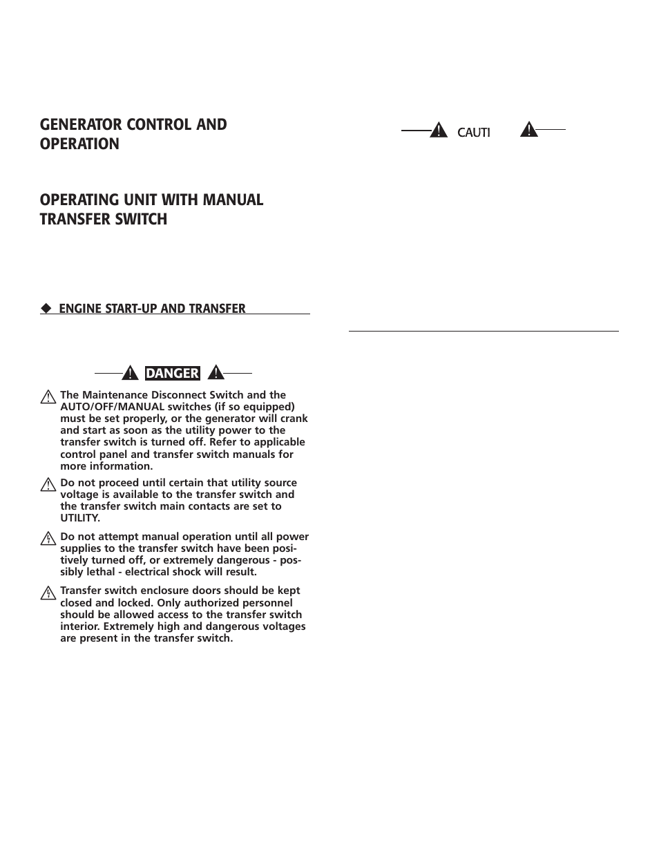 Generator control and operation, Operating unit with manual transfer switch | Generac Power Systems 005213-0 User Manual | Page 15 / 52