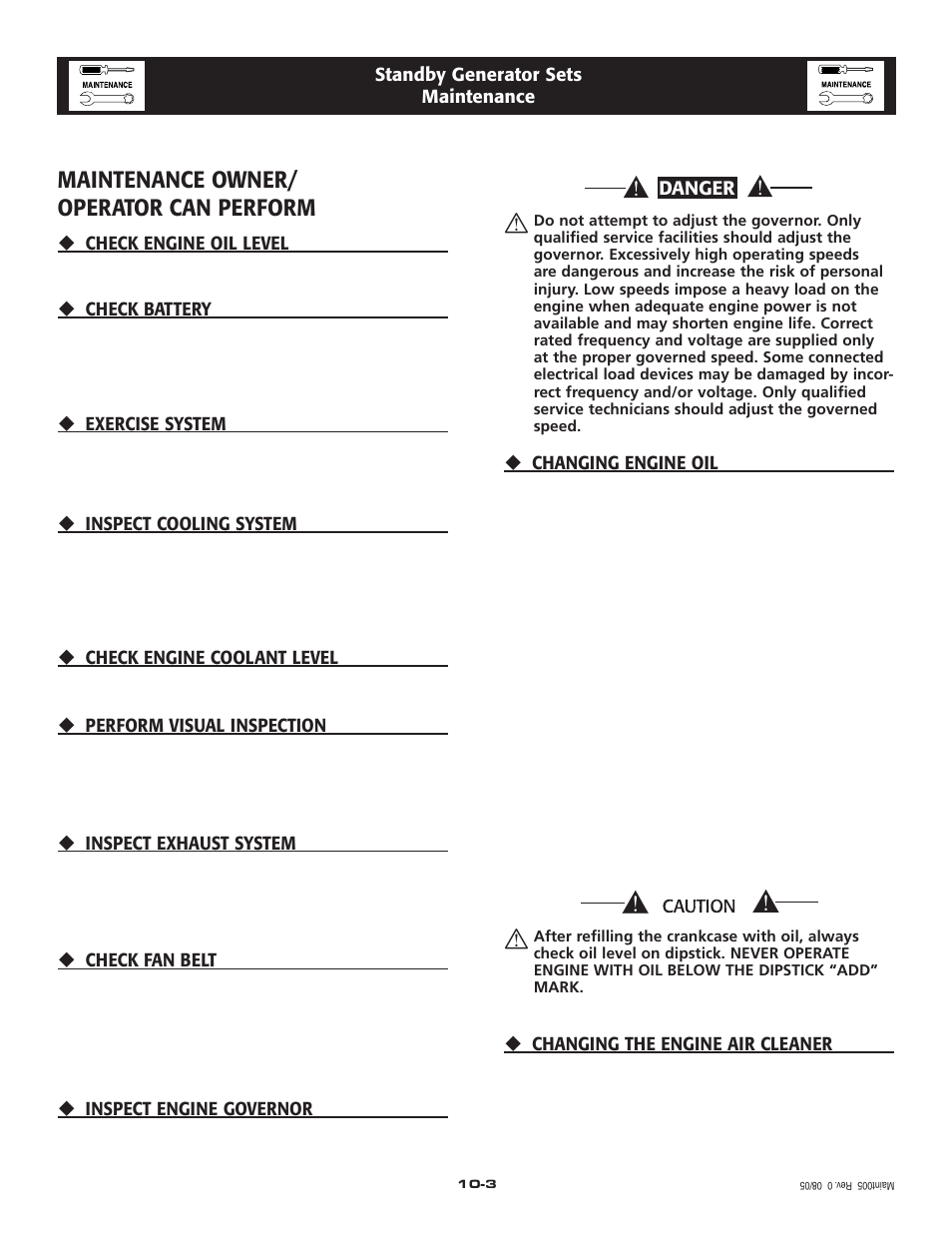 Maintenance owner/ operator can perform | Generac Power Systems 005213-0 User Manual | Page 18 / 52