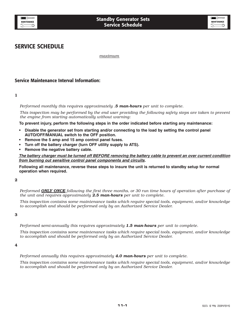 Service schedule | Generac Power Systems 005213-0 User Manual | Page 21 / 52