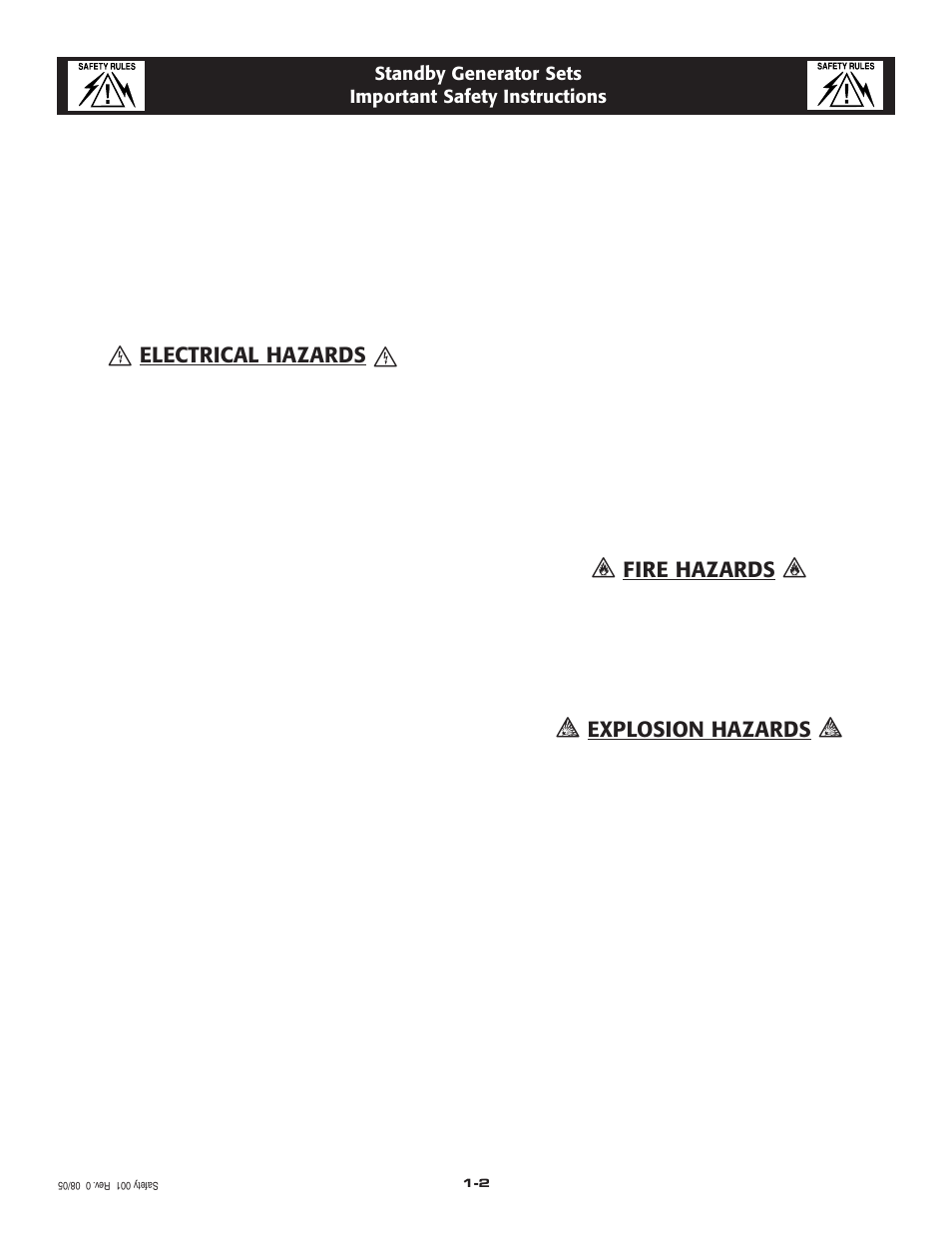 Electrical hazards, Fire hazards, Explosion hazards | Generac Power Systems 005213-0 User Manual | Page 4 / 52