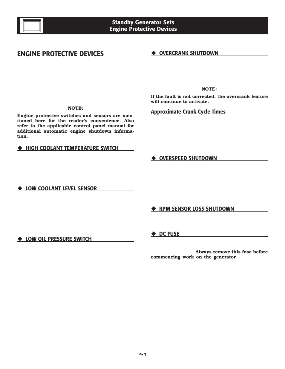Engine protective devices | Generac Power Systems 005213-0 User Manual | Page 8 / 52