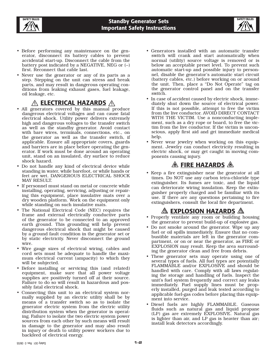 Electrical hazards, Fire hazards, Explosion hazards | Generac Power Systems 005336-0 User Manual | Page 4 / 64