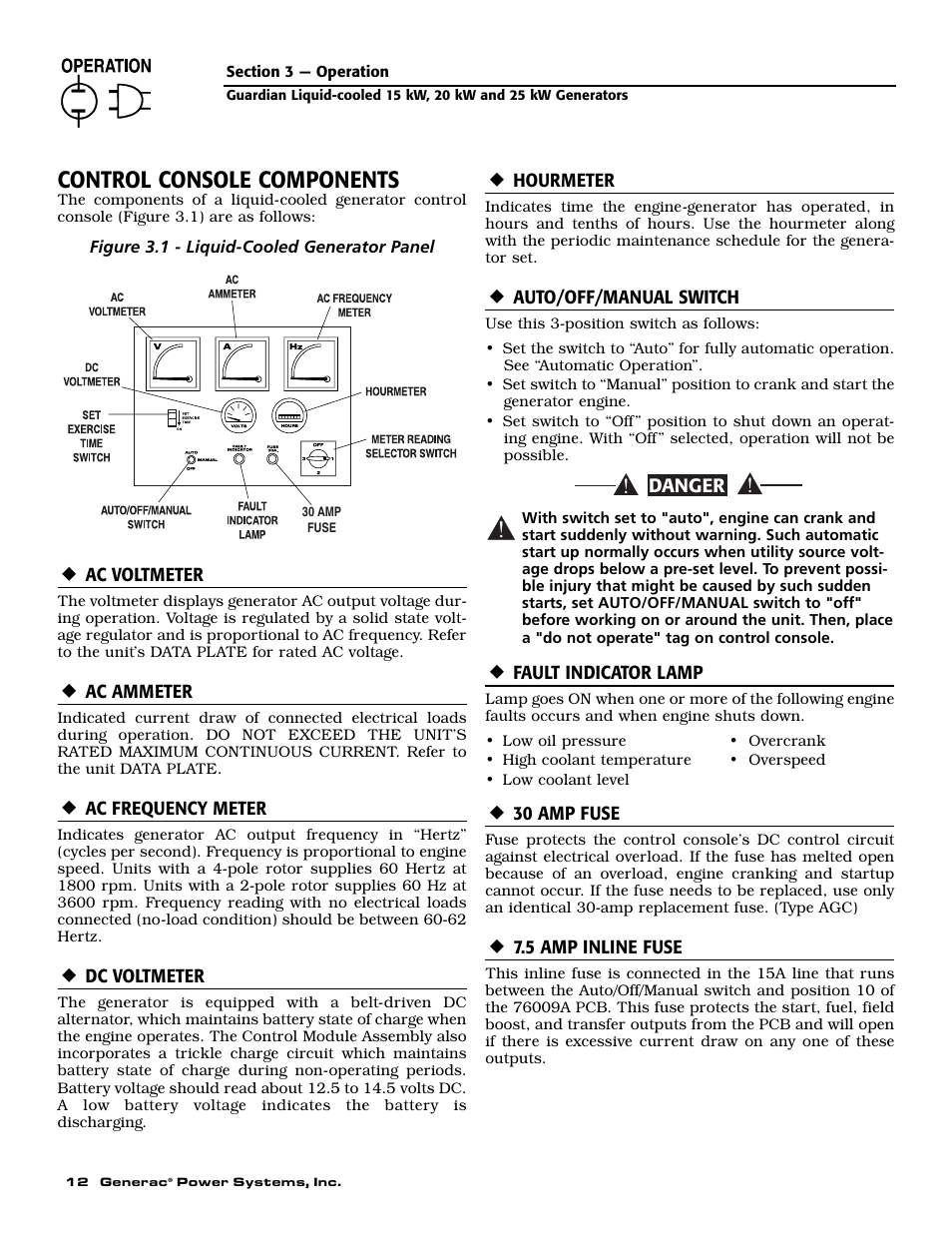 Control console components | Generac Power Systems 004475-1 User Manual | Page 14 / 60