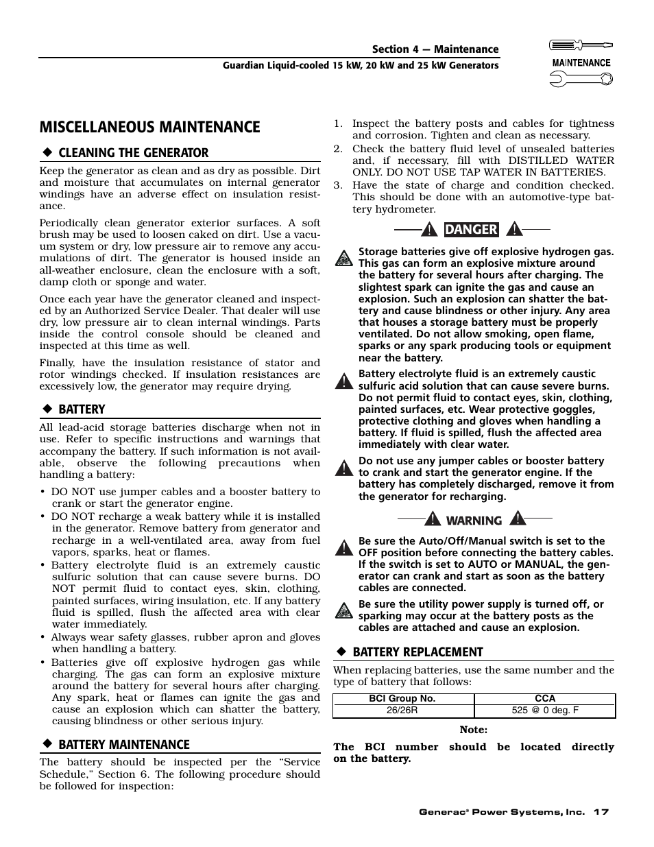 Miscellaneous maintenance | Generac Power Systems 004475-1 User Manual | Page 19 / 60