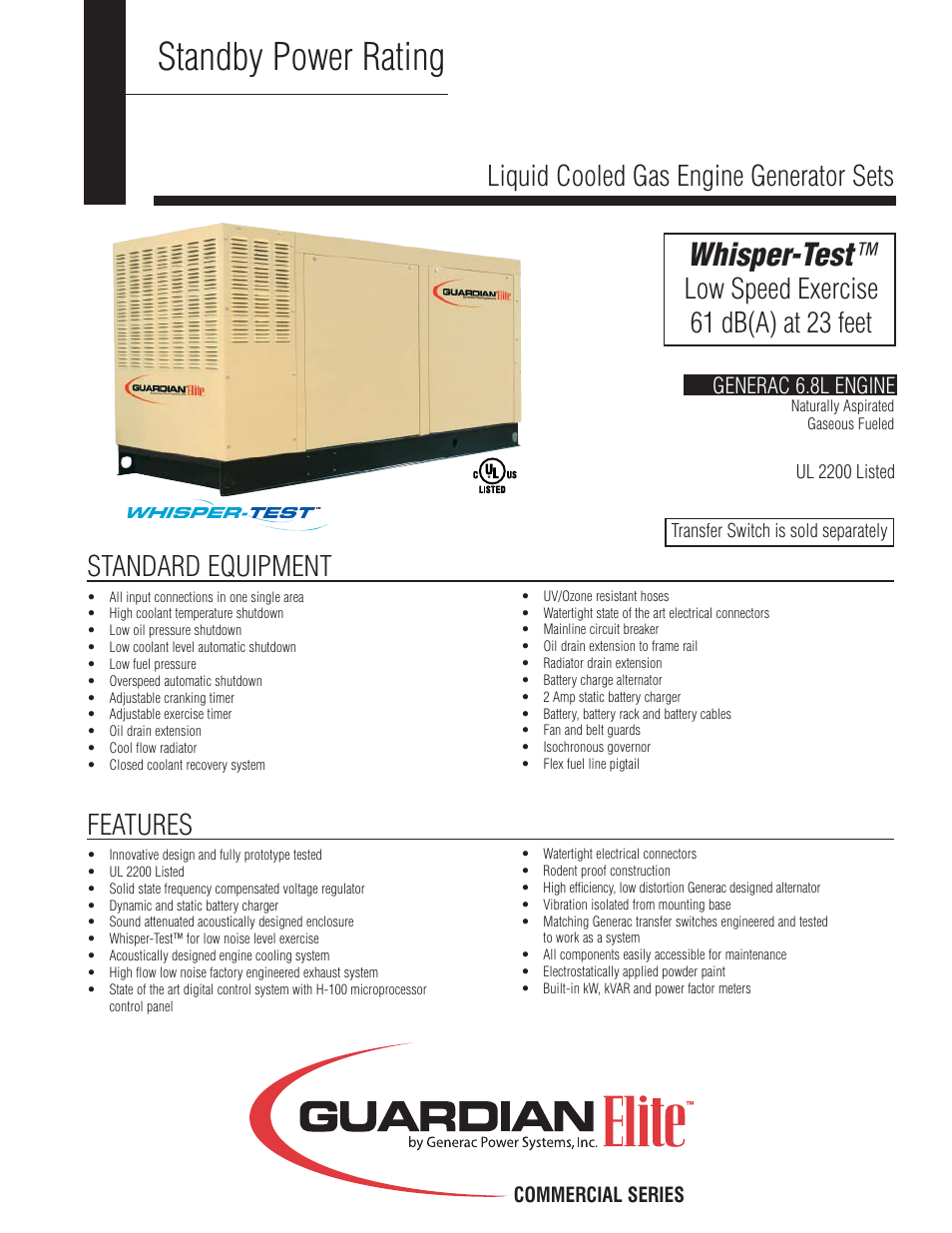 Generac Power Systems Whisper - Test UL 2200 User Manual | 4 pages