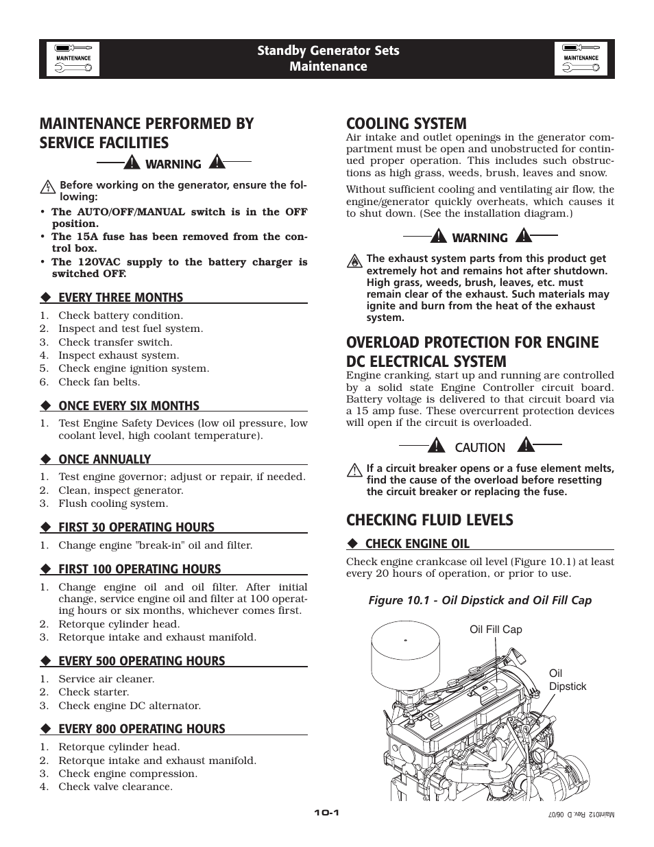 Maintenance performed by service facilities, Cooling system, Checking fluid levels | Generac Power Systems 2.4L User Manual | Page 16 / 68