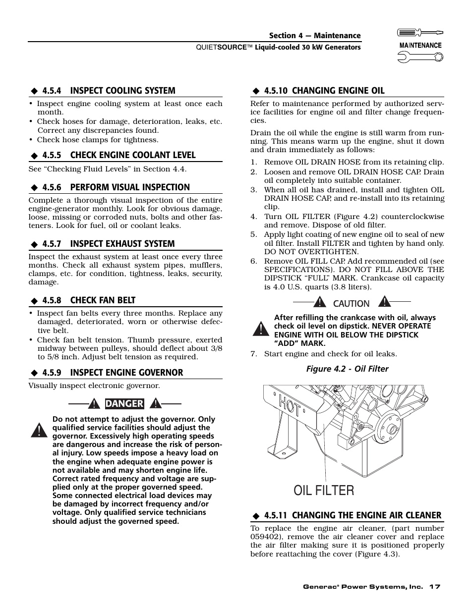 Oil filter | Generac Power Systems 004917-2 User Manual | Page 19 / 48