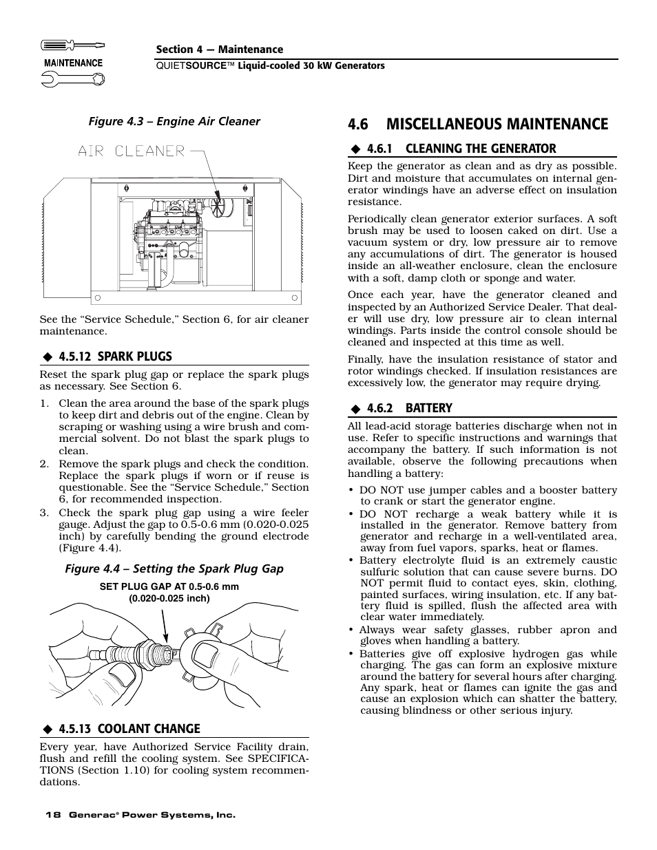 6 miscellaneous maintenance | Generac Power Systems 004917-2 User Manual | Page 20 / 48