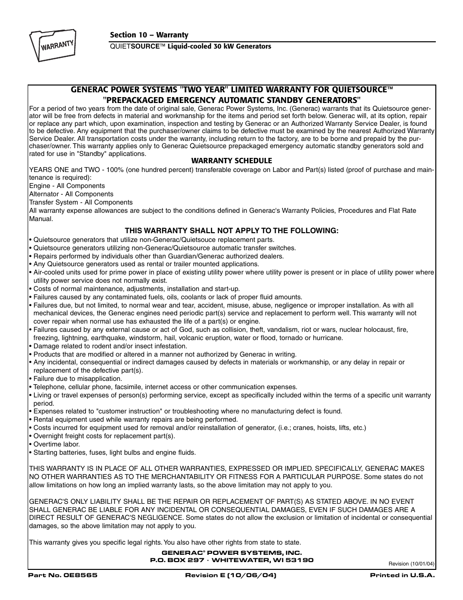 Generac Power Systems 004917-2 User Manual | Page 48 / 48