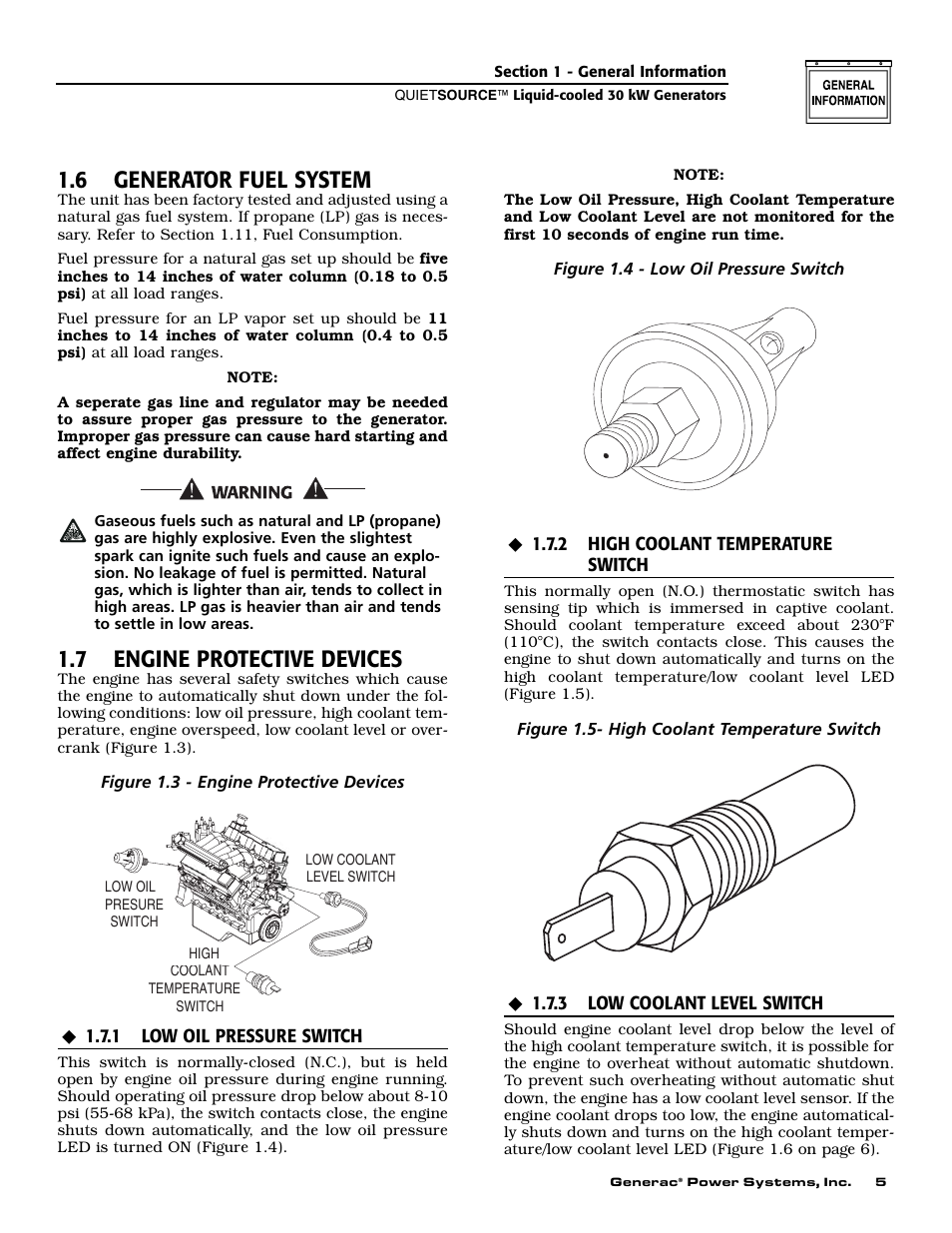 6 generator fuel system, 7 engine protective devices | Generac Power Systems 004917-2 User Manual | Page 7 / 48