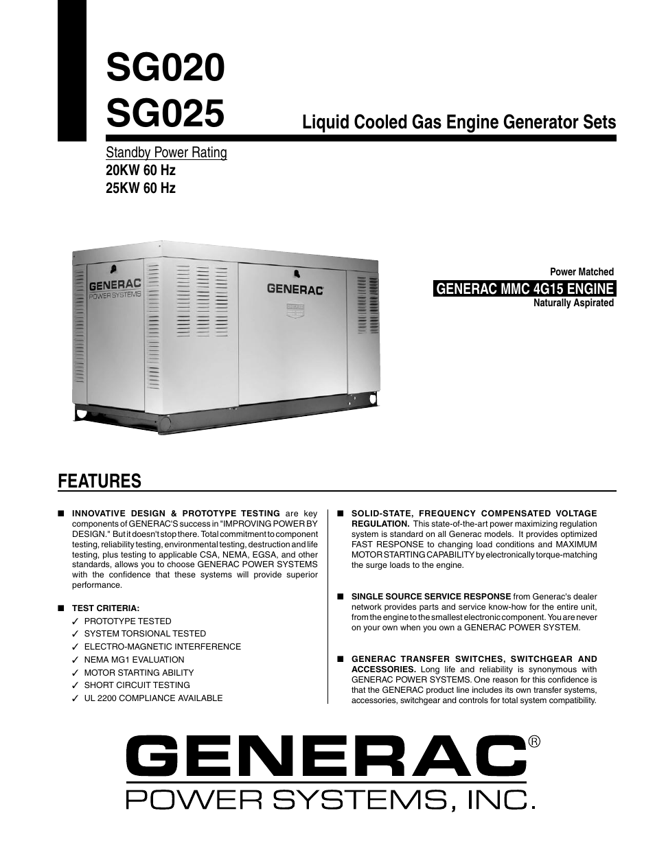 Generac Power Systems SG020 User Manual | 4 pages