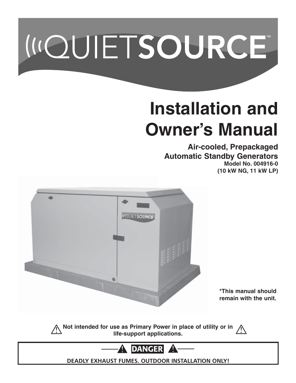 Generac Power Systems 004916-0 User Manual | 44 pages