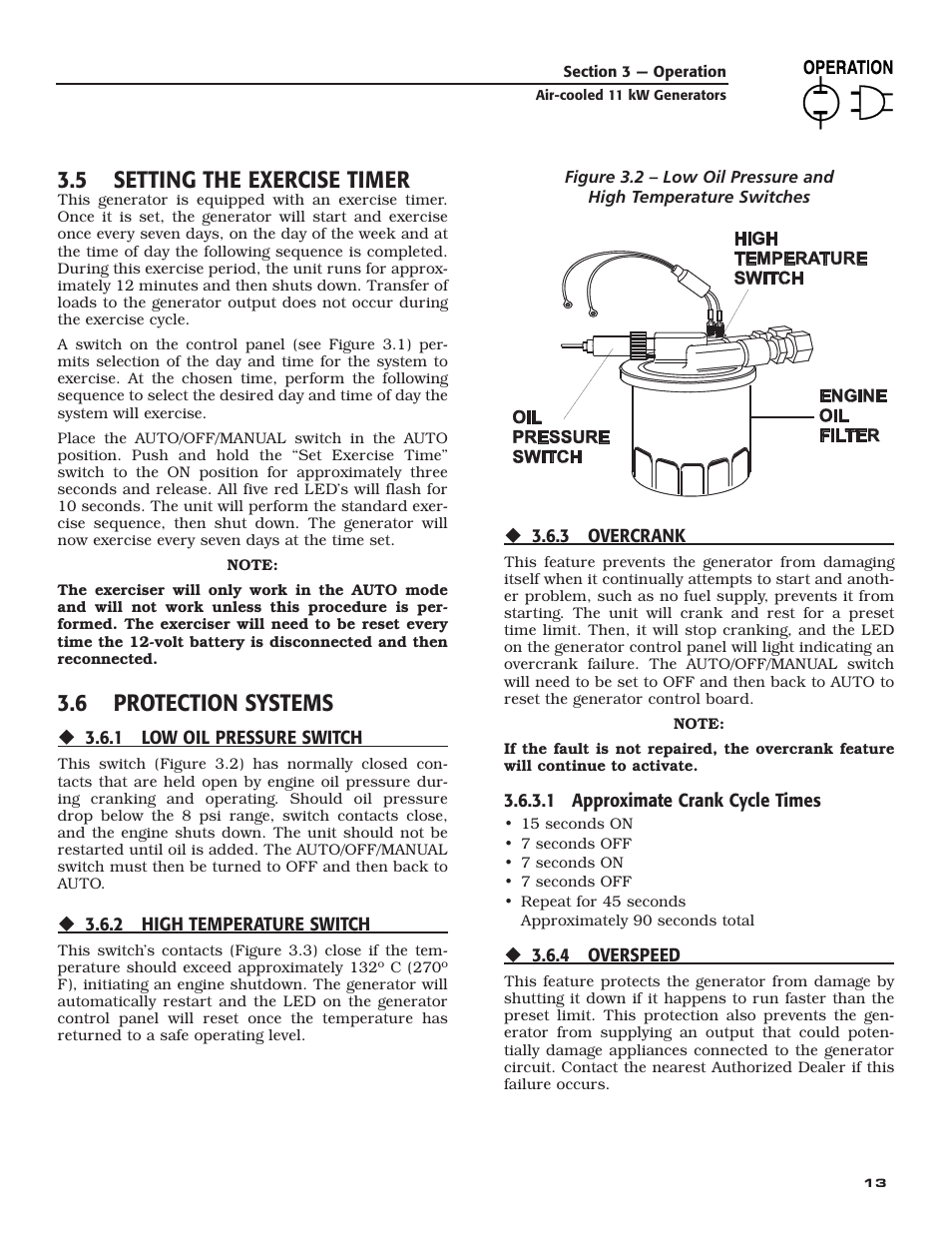 5 setting the exercise timer, 6 protection systems | Generac Power Systems 004916-0 User Manual | Page 15 / 44