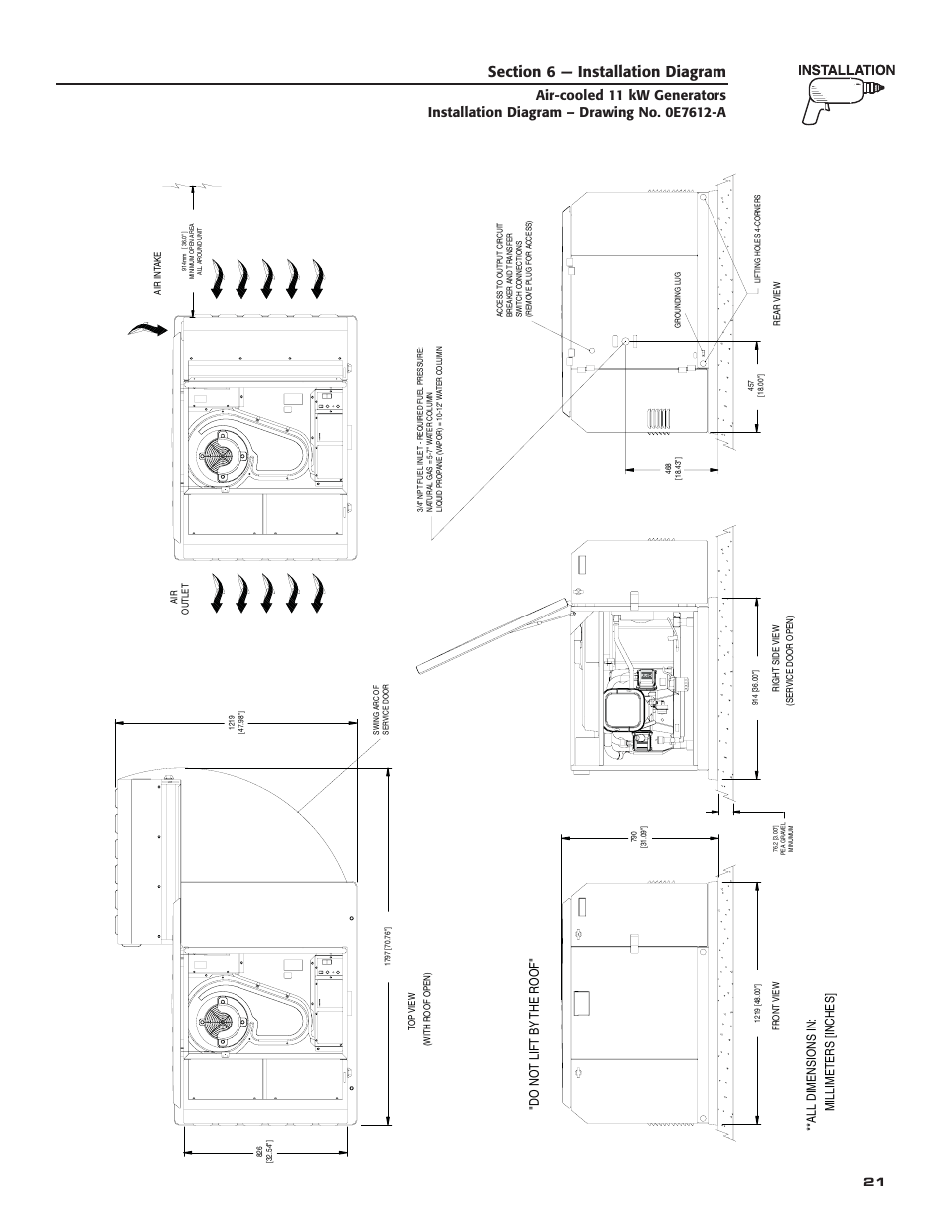 Do no t lift by the r oof | Generac Power Systems 004916-0 User Manual | Page 23 / 44