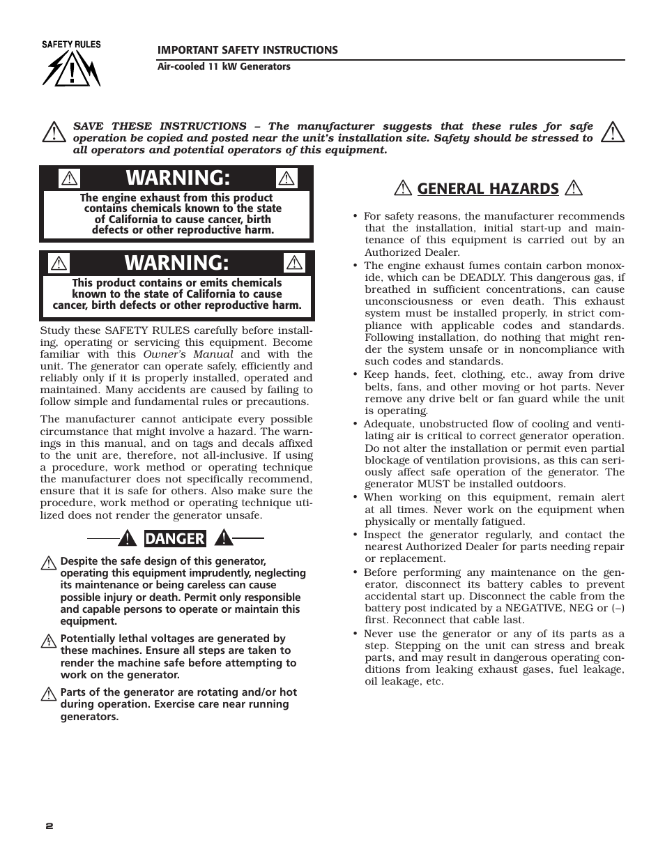 Warning | Generac Power Systems 004916-0 User Manual | Page 4 / 44