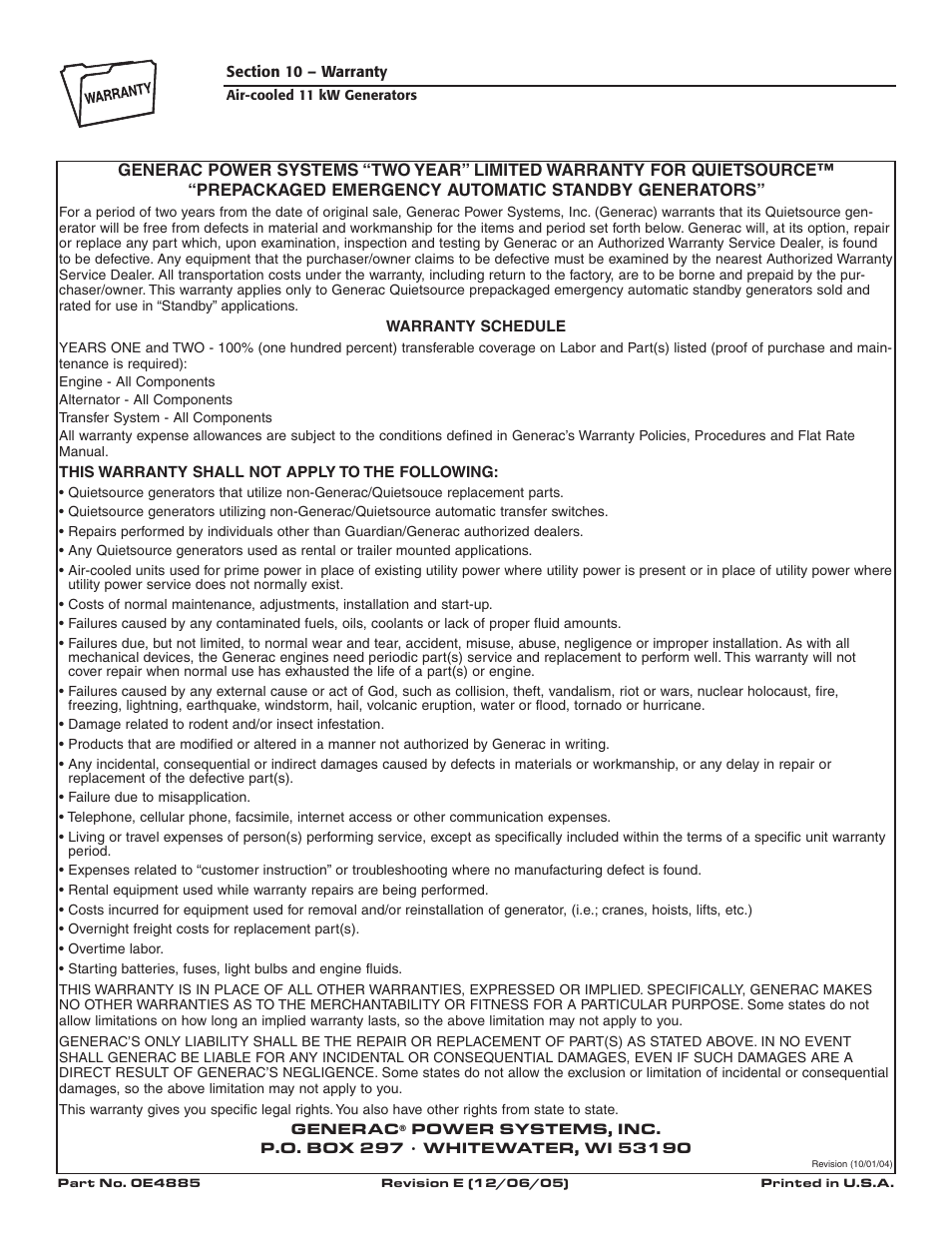 Generac Power Systems 004916-0 User Manual | Page 44 / 44