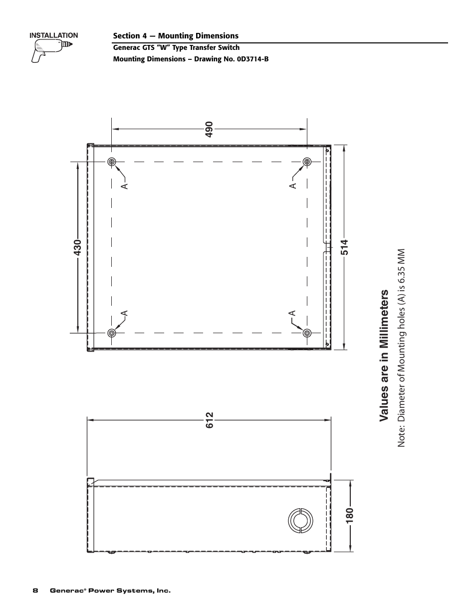 Values are in millimeter s | Generac Power Systems 004635-1 User Manual | Page 10 / 20