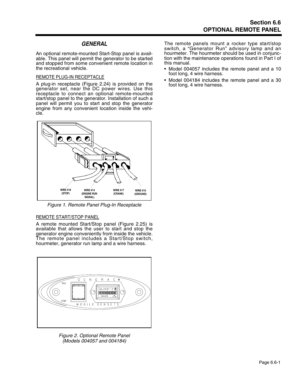 Section 6.6 - optional remote panel, General | Generac Power Systems 941-2 User Manual | Page 105 / 144