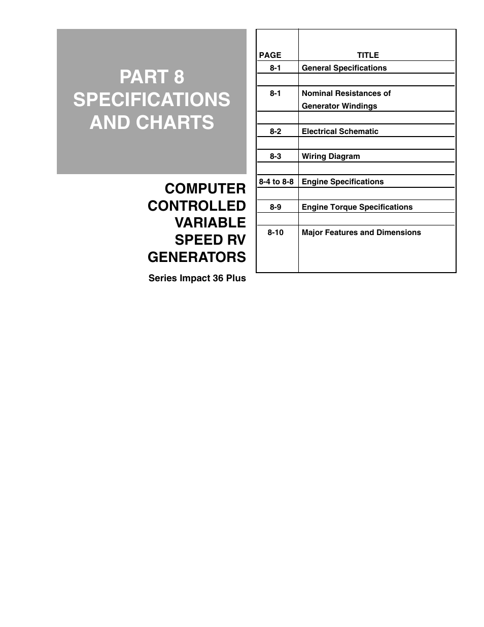 Part 8 - specifications and charts, Part 8 specifications and charts, Computer controlled variable speed rv generators | Generac Power Systems 941-2 User Manual | Page 131 / 144