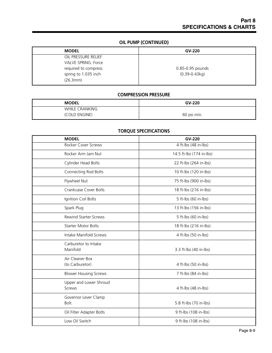 Part 8 specifications & charts | Generac Power Systems 941-2 User Manual | Page 141 / 144