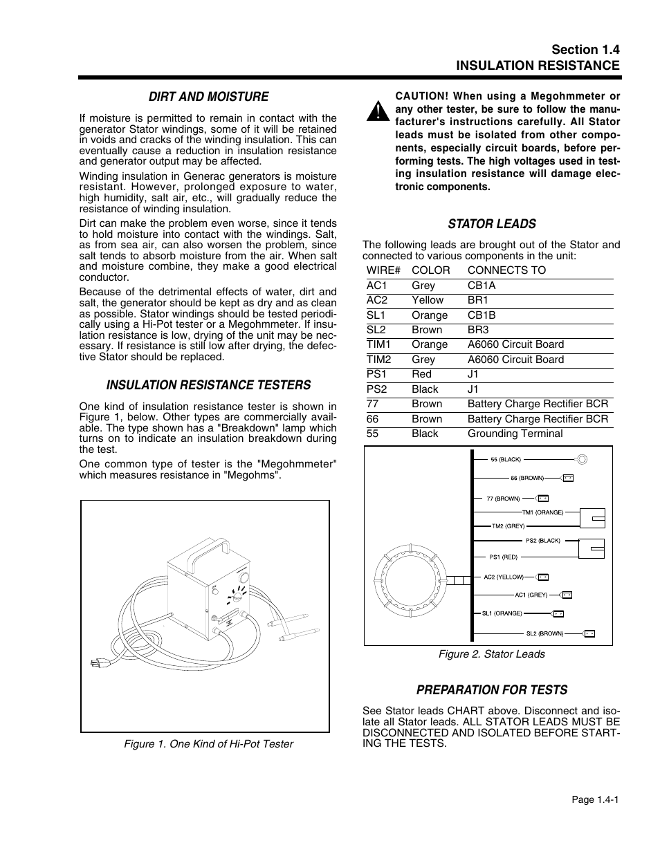 Section 1.4 - insulation resistance | Generac Power Systems 941-2 User Manual | Page 19 / 144