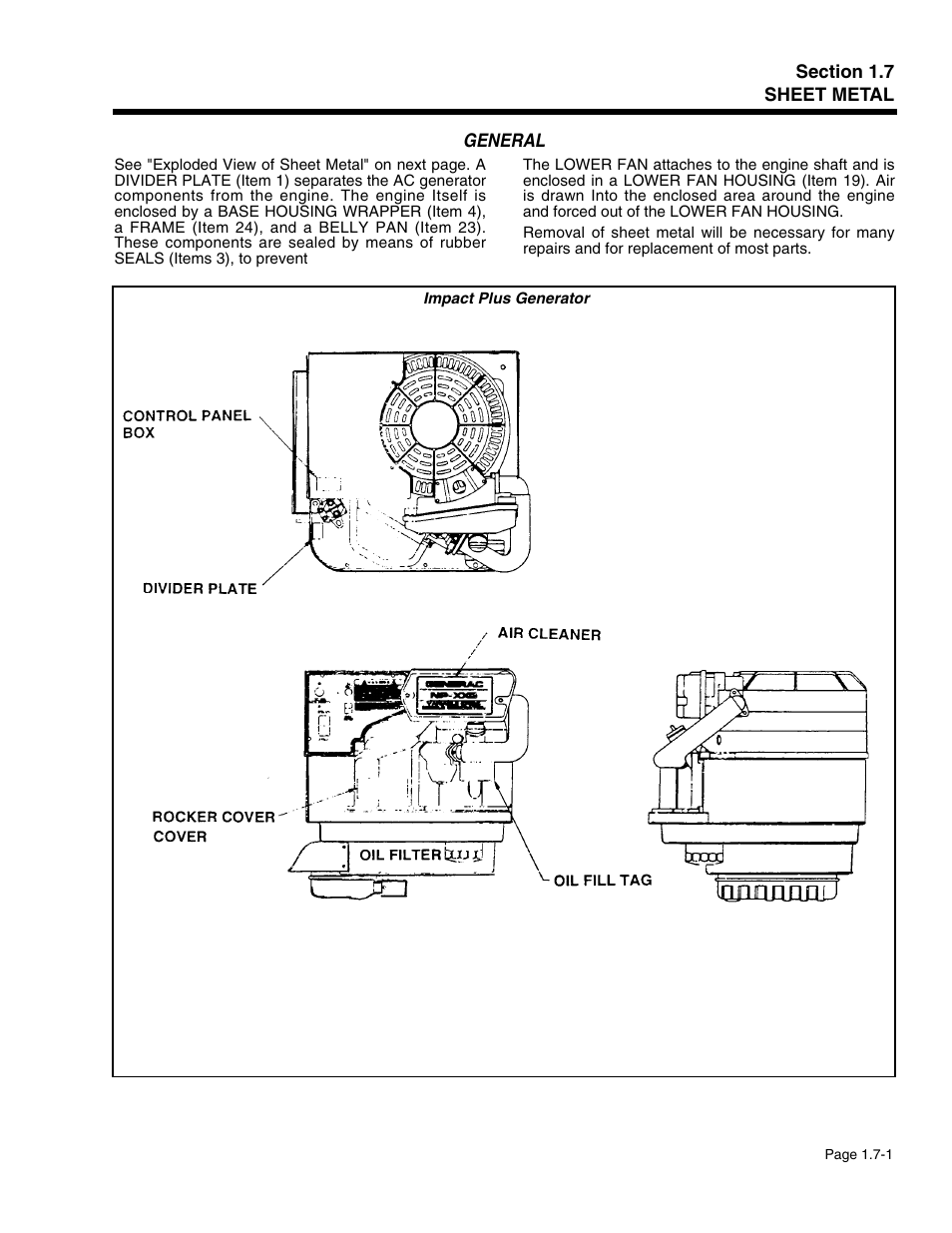 Section 1.7 - sheet metal | Generac Power Systems 941-2 User Manual | Page 29 / 144