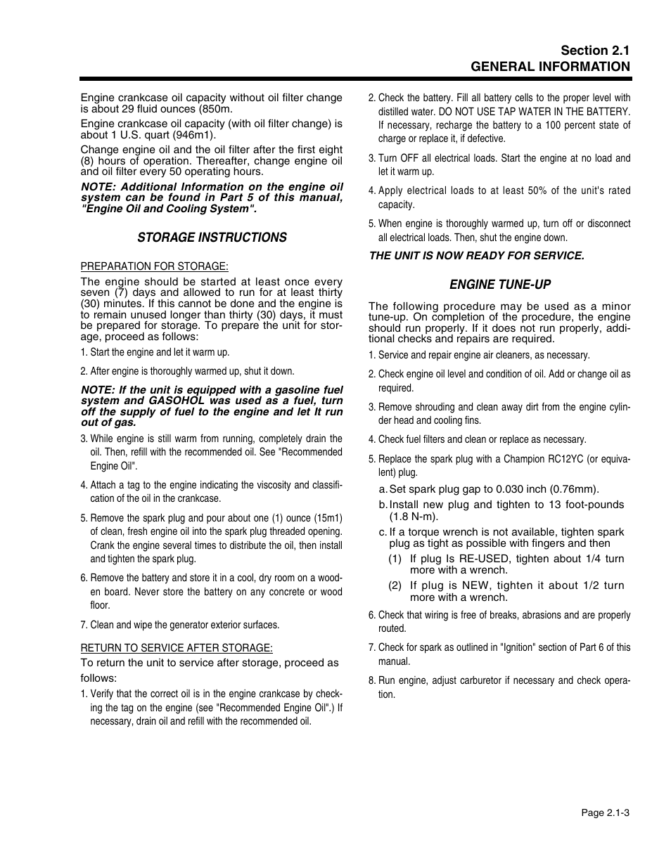 Storage instructions, Engine tune-up | Generac Power Systems 941-2 User Manual | Page 39 / 144