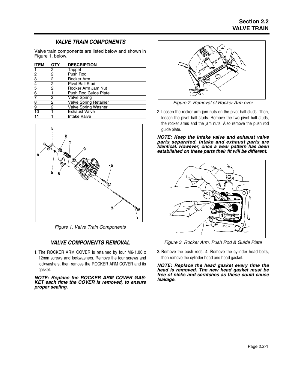 Section 2.2 - valve train, Valve train components, Valve components removal | Generac Power Systems 941-2 User Manual | Page 41 / 144