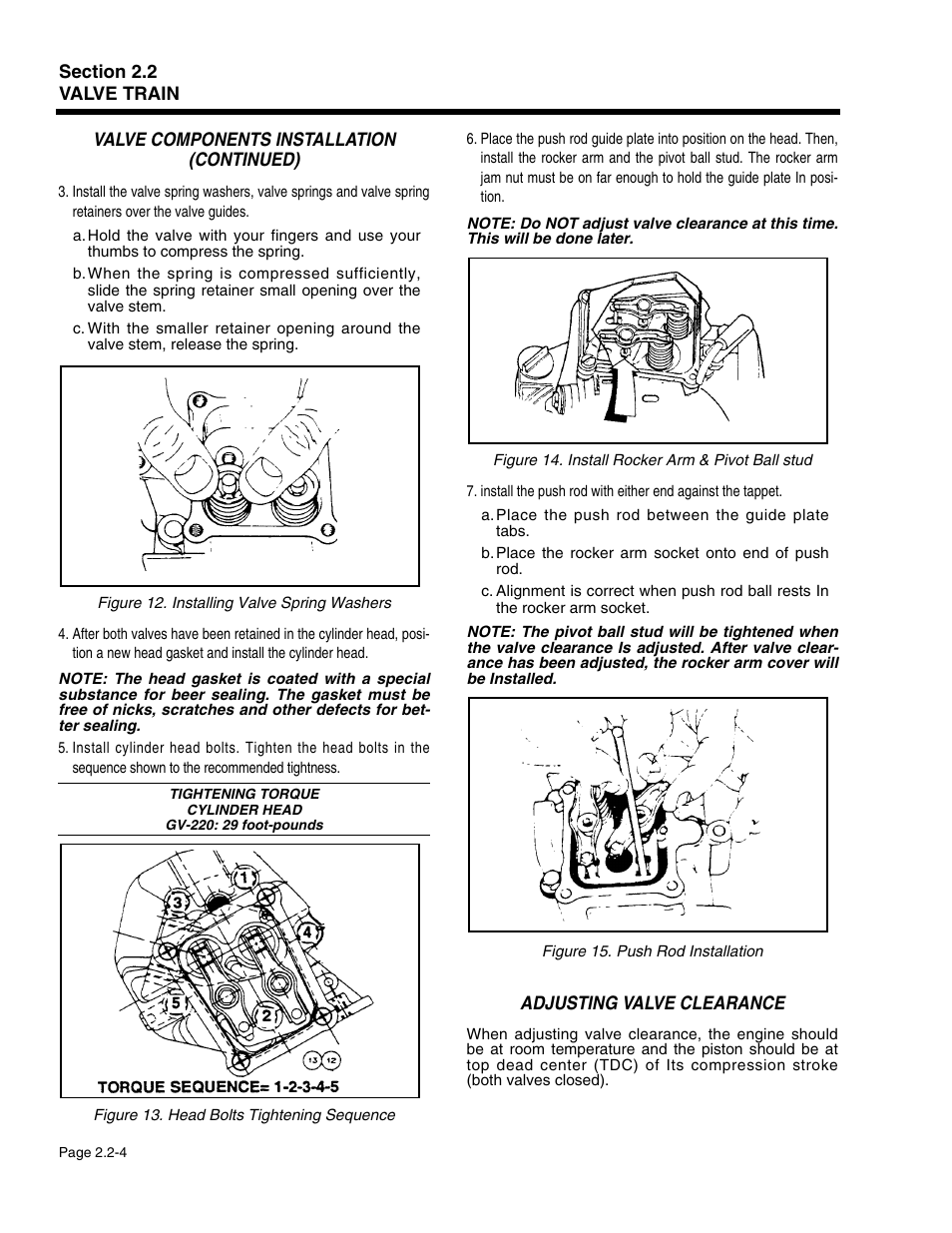 Valve components installation (continued), Adjusting valve clearance | Generac Power Systems 941-2 User Manual | Page 44 / 144