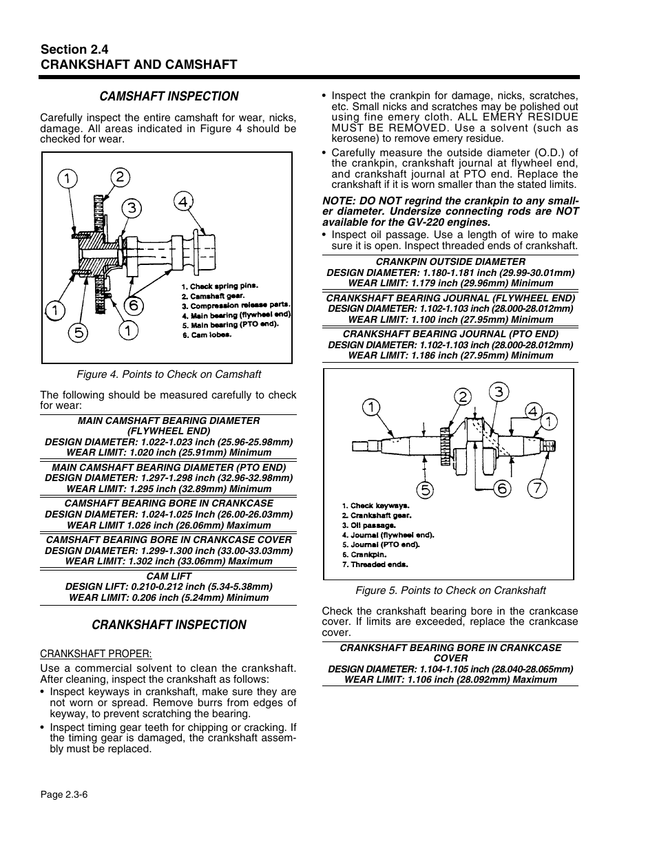 Camshaft inspection, Crankshaft inspection | Generac Power Systems 941-2 User Manual | Page 52 / 144