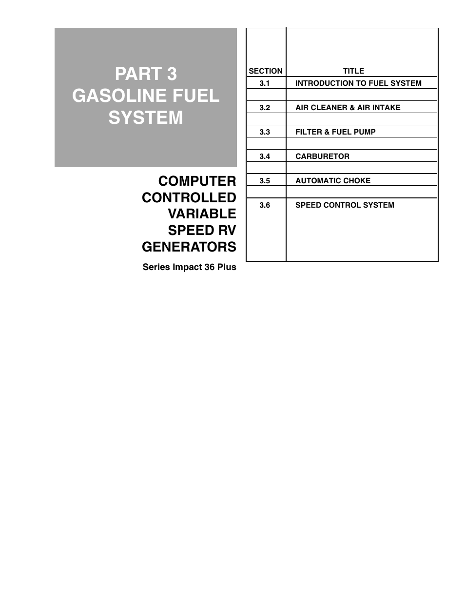 Part 3 - gasoline fuel system, Part 3 gasoline fuel system, Computer controlled variable speed rv generators | Generac Power Systems 941-2 User Manual | Page 55 / 144