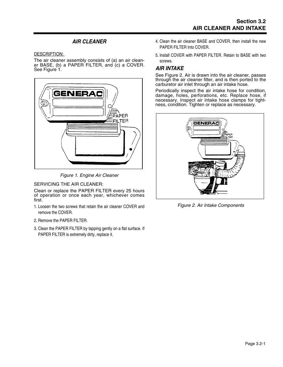 Section 3.2 - air cleaner and intake | Generac Power Systems 941-2 User Manual | Page 59 / 144