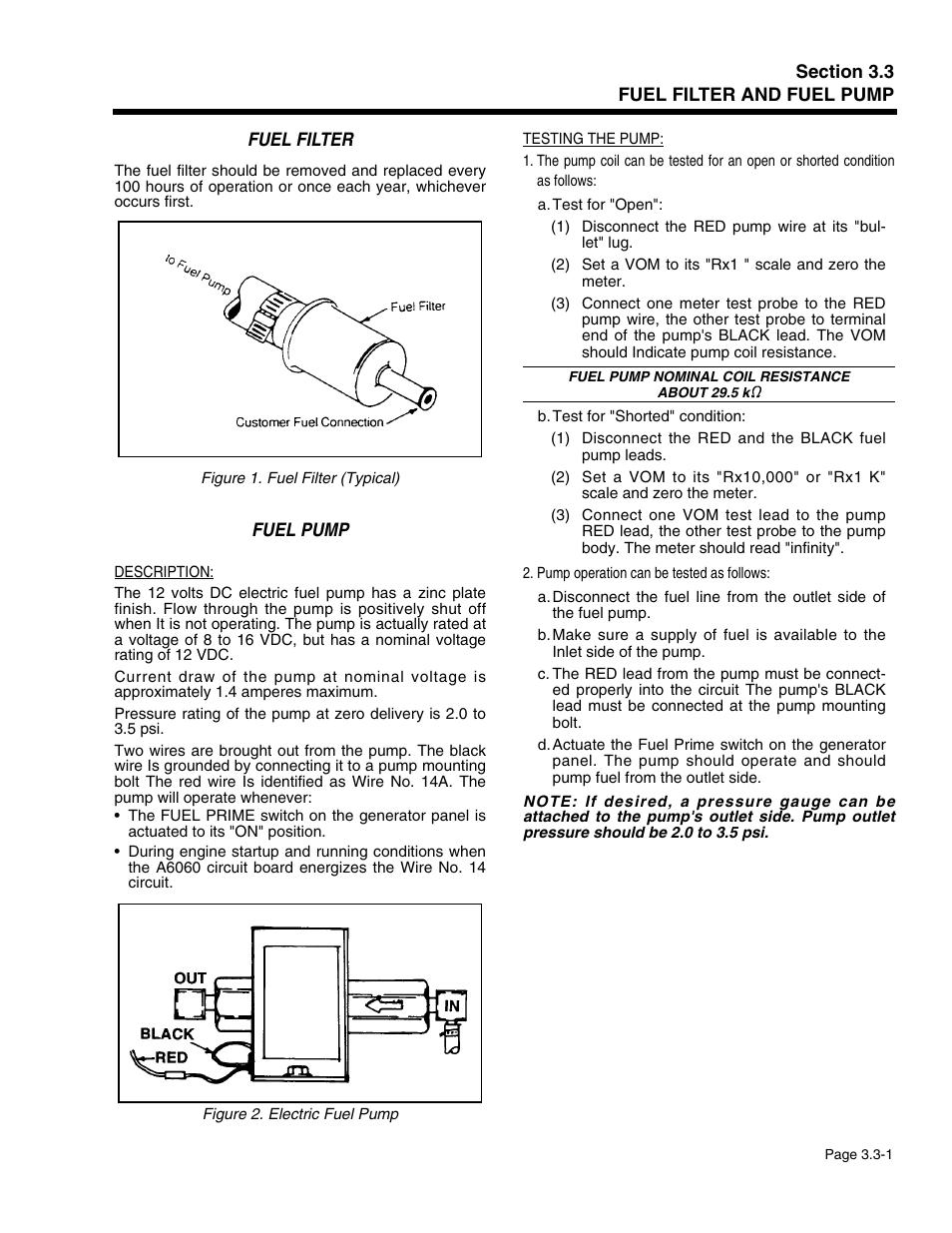 Section 3.3 - fuel filter and fuel pump, Fuel filter, Fuel pump | Generac Power Systems 941-2 User Manual | Page 61 / 144