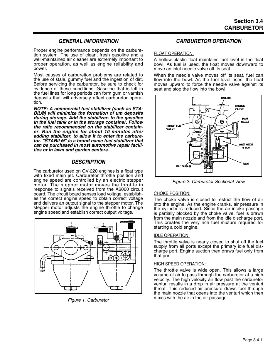 Section 3.4 - carburetor | Generac Power Systems 941-2 User Manual | Page 63 / 144