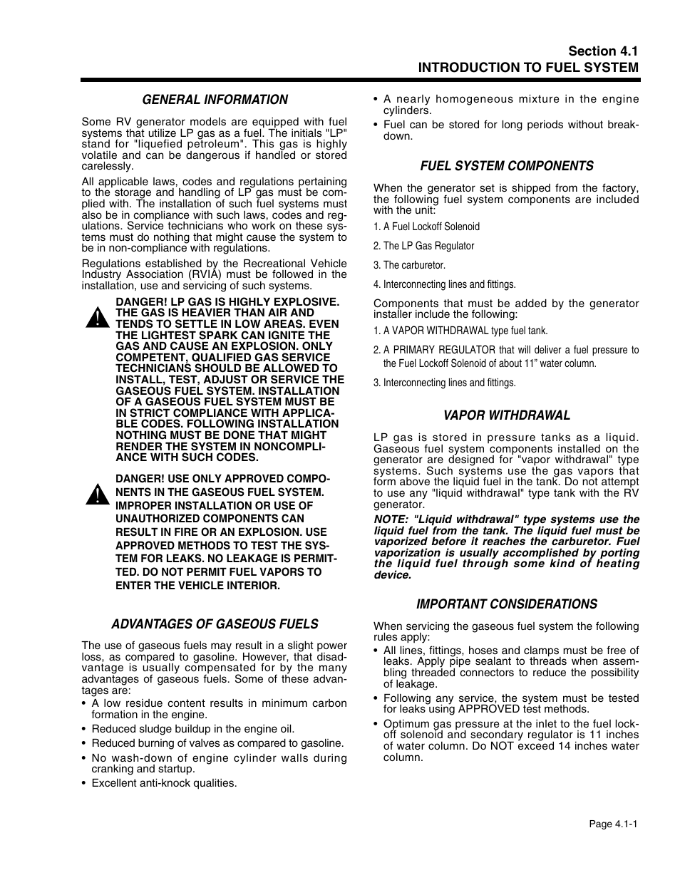 Section 4.1 - introduction to fuel system | Generac Power Systems 941-2 User Manual | Page 73 / 144