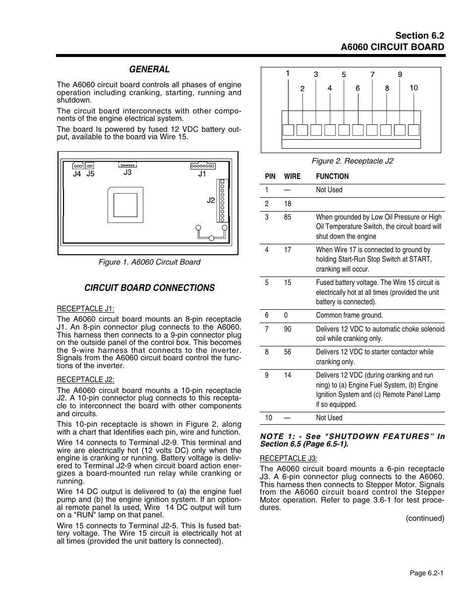 Section 6.2 - a6060 circuit board, General, Circuit board connections | Generac Power Systems 941-2 User Manual | Page 93 / 144