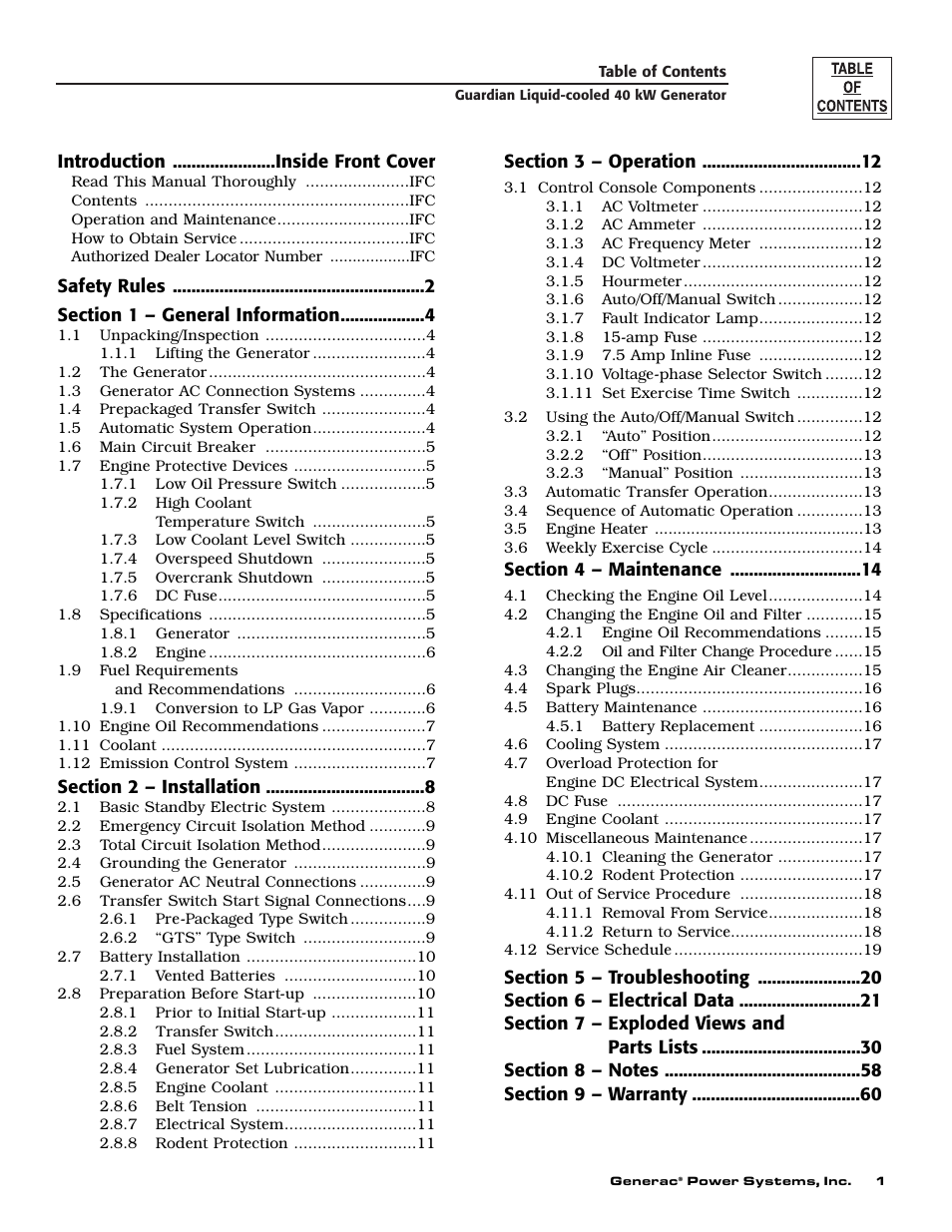 Generac Power Systems GUARDIAN 43733 User Manual | Page 3 / 64