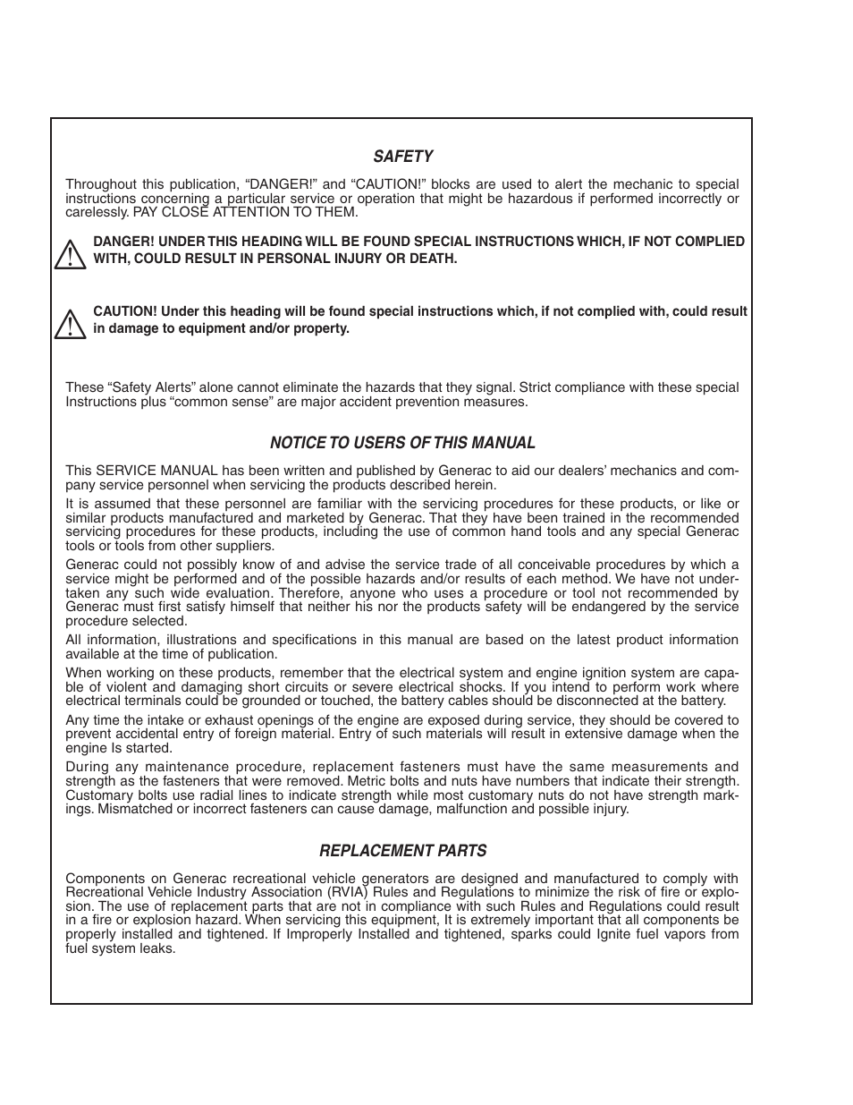 Generac Power Systems Recreational Vehicle Generator 5413 User Manual | Page 2 / 82