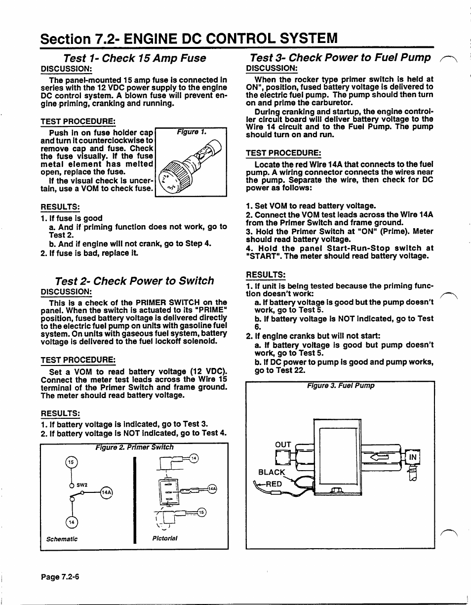 Test 1- check 15 amp fuse, Test 3- check power to fuel pump, Test 2- check power to switch | Generac Power Systems NP-40G User Manual | Page 108 / 126